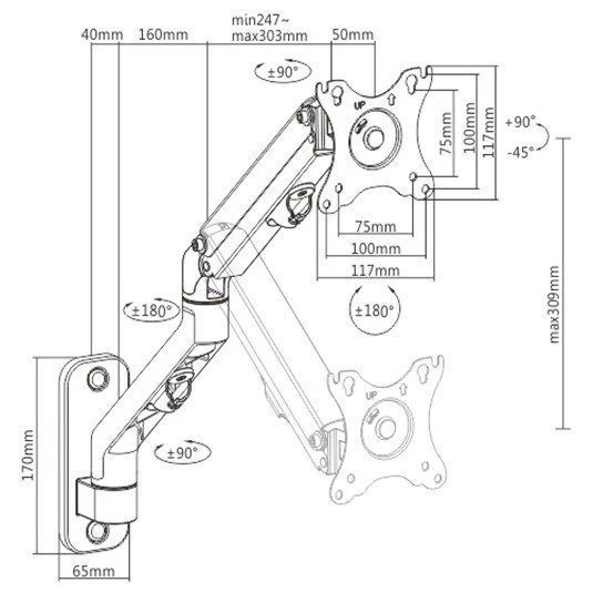 Gembird MA-WA1-02 17-27" 7 кг Кронштейн для монітора 114902 фото